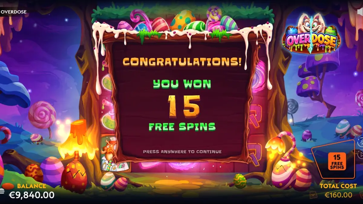 Tampilan visual slot Overdose dengan nuansa fantasi gelap dan simbol permen