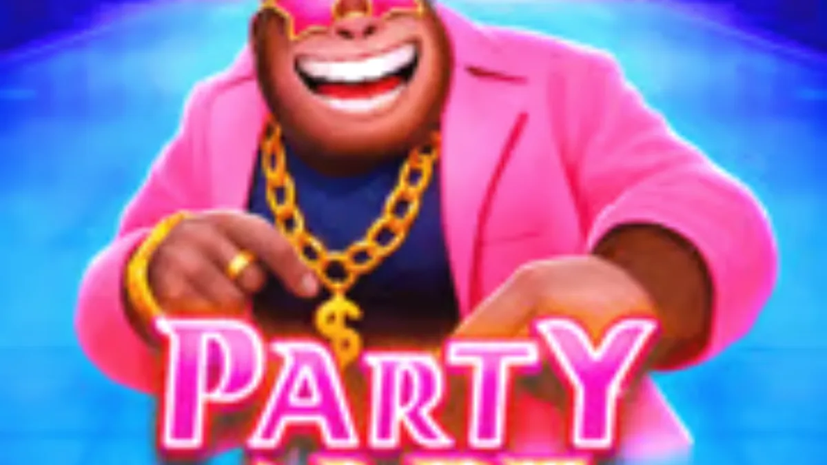 Tampilan visual slot Party Ape dengan tema pesta hutan yang meriah